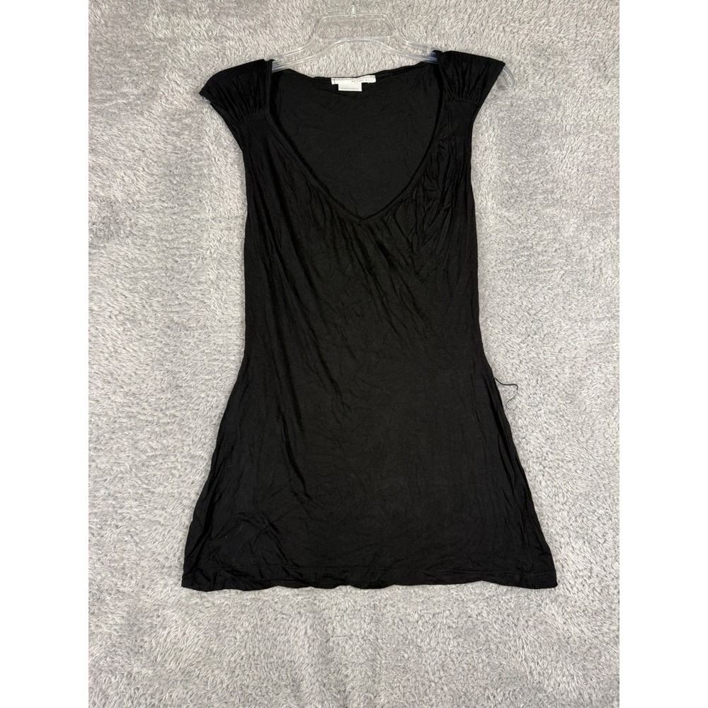 To The Max Tunic Top Womens L Black y2k Open Back V-Neck Cap Sleeve Rayon Boho